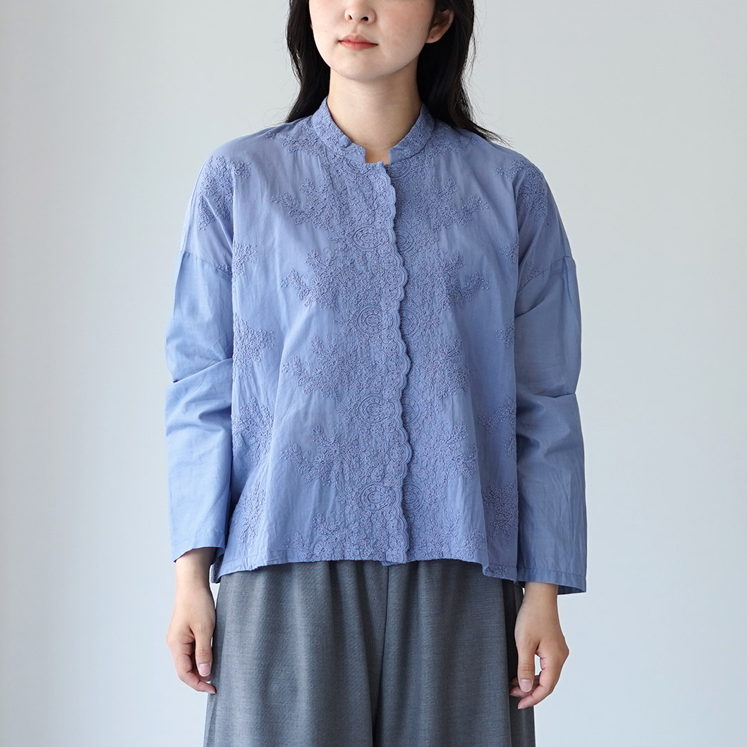 mizuiroind（ミズイロインド） レース スタンドカラー シャツ