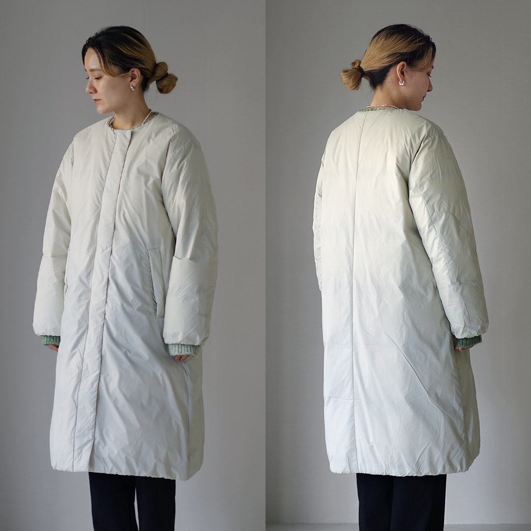 NANGA（ナンガ） ノーカラー ダウンコート / レディース ロング 襟なし
