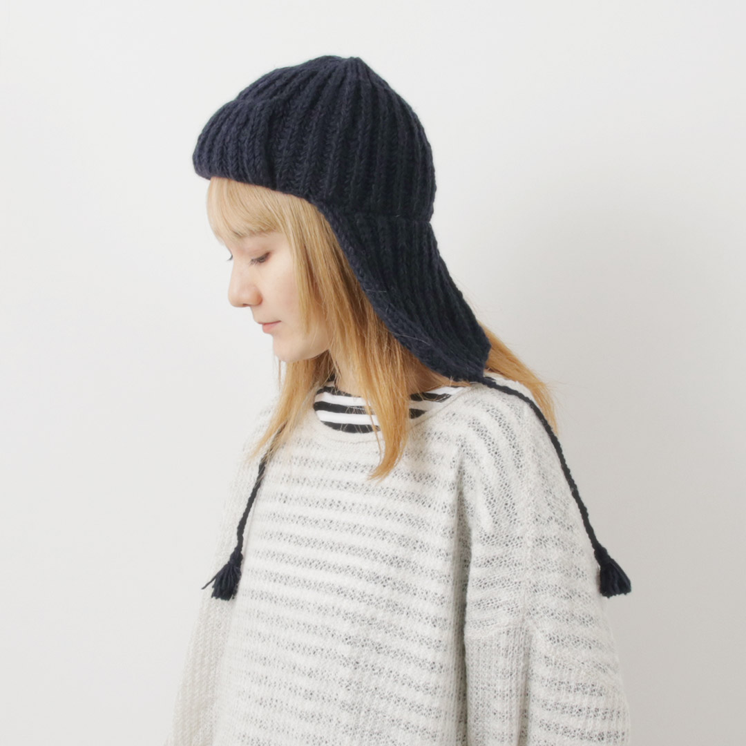 【oldhoney】【24/aw】ニット帽/フライトキャップ kha:ki（カーキ） ハンドニット フライトキャップ / レディース ニット
