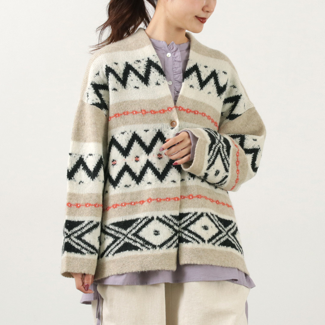 tumugu（ツムグ） ミックスヤーン ジャガード カーディガン