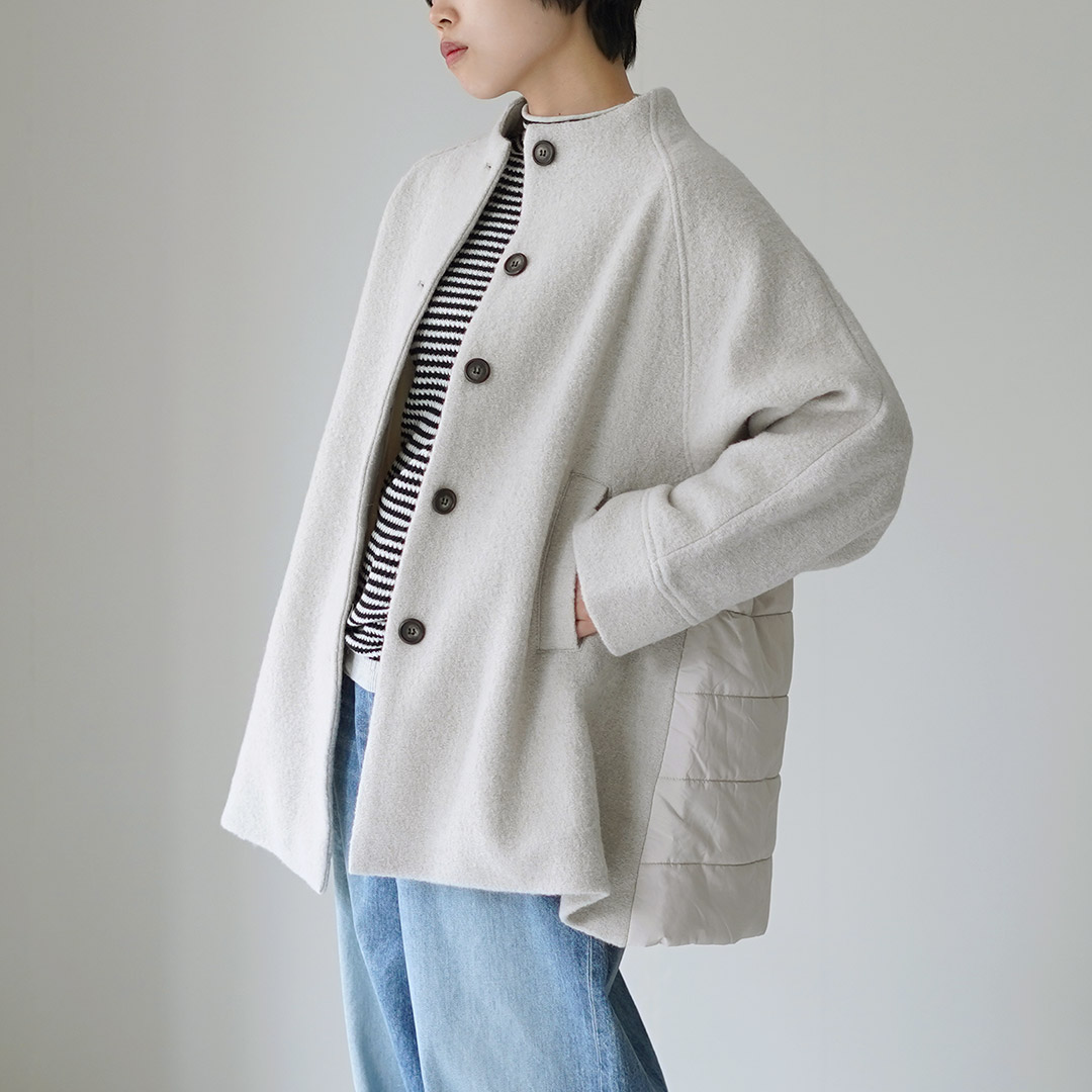 Mao made 異素材 ウールコート 訳あり 美品 マオメイド mao made（マオメイド） 異素材 ドッキング モックネック Aライン