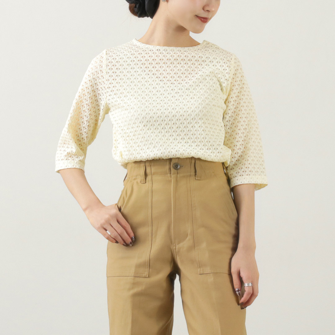 KELEN（ケレン） LICRY レーストップス / レディース ブラウス 丸襟 五分袖 オフィス フォーマル LICRY Lace Tops｜daigochi｜02