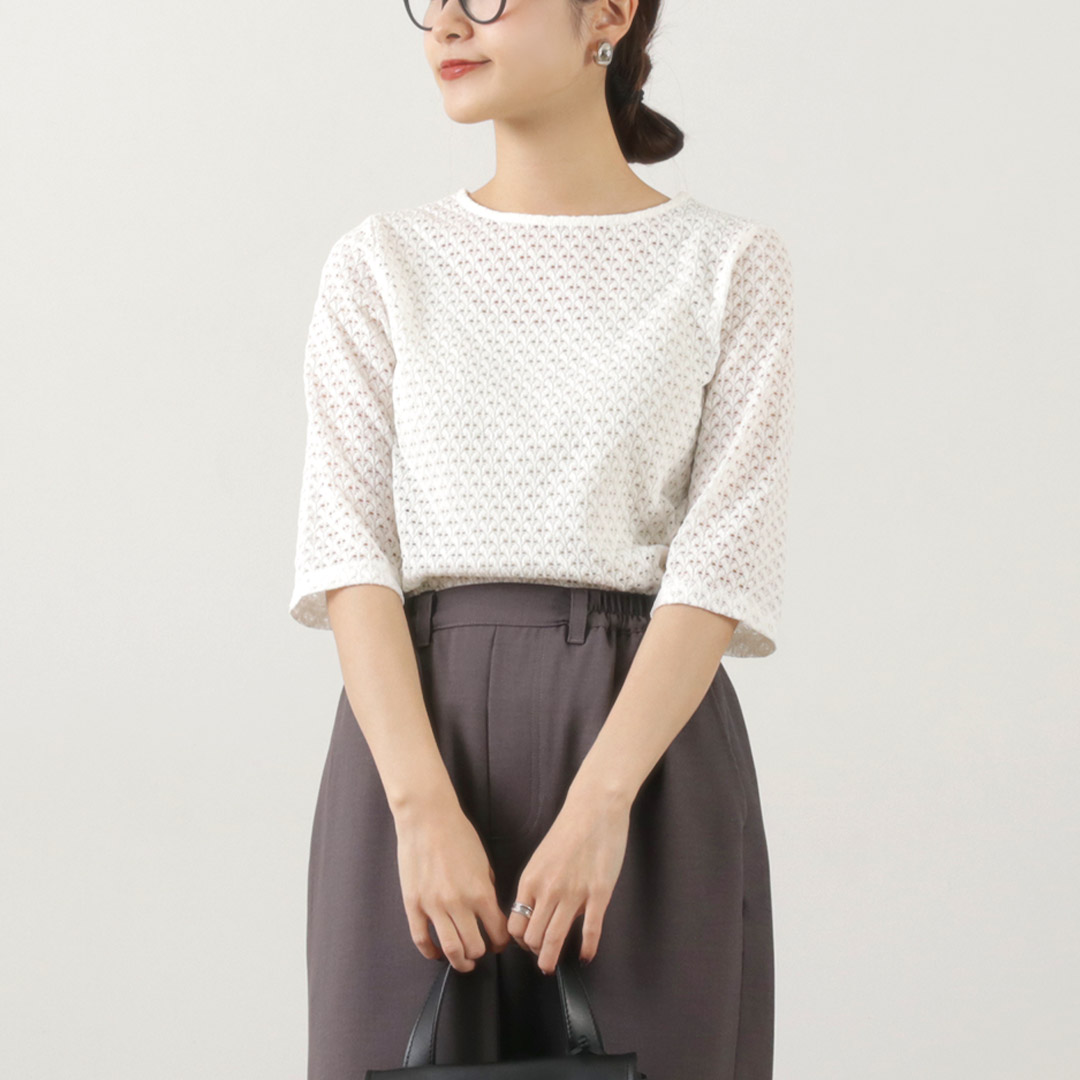 KELEN（ケレン） LICRY レーストップス / レディース ブラウス 丸襟 五分袖 オフィス フォーマル LICRY Lace Tops｜daigochi｜03