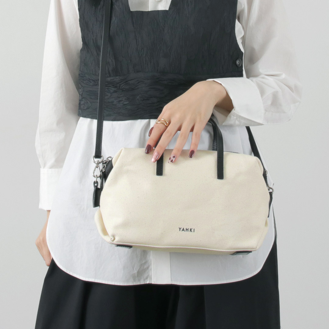 YAHKI（ヤーキ） レザーパイピング キャンバス ボストンバッグ / レディース カバン 斜めがけ leather piping canvas Boston Bag｜daigochi｜03