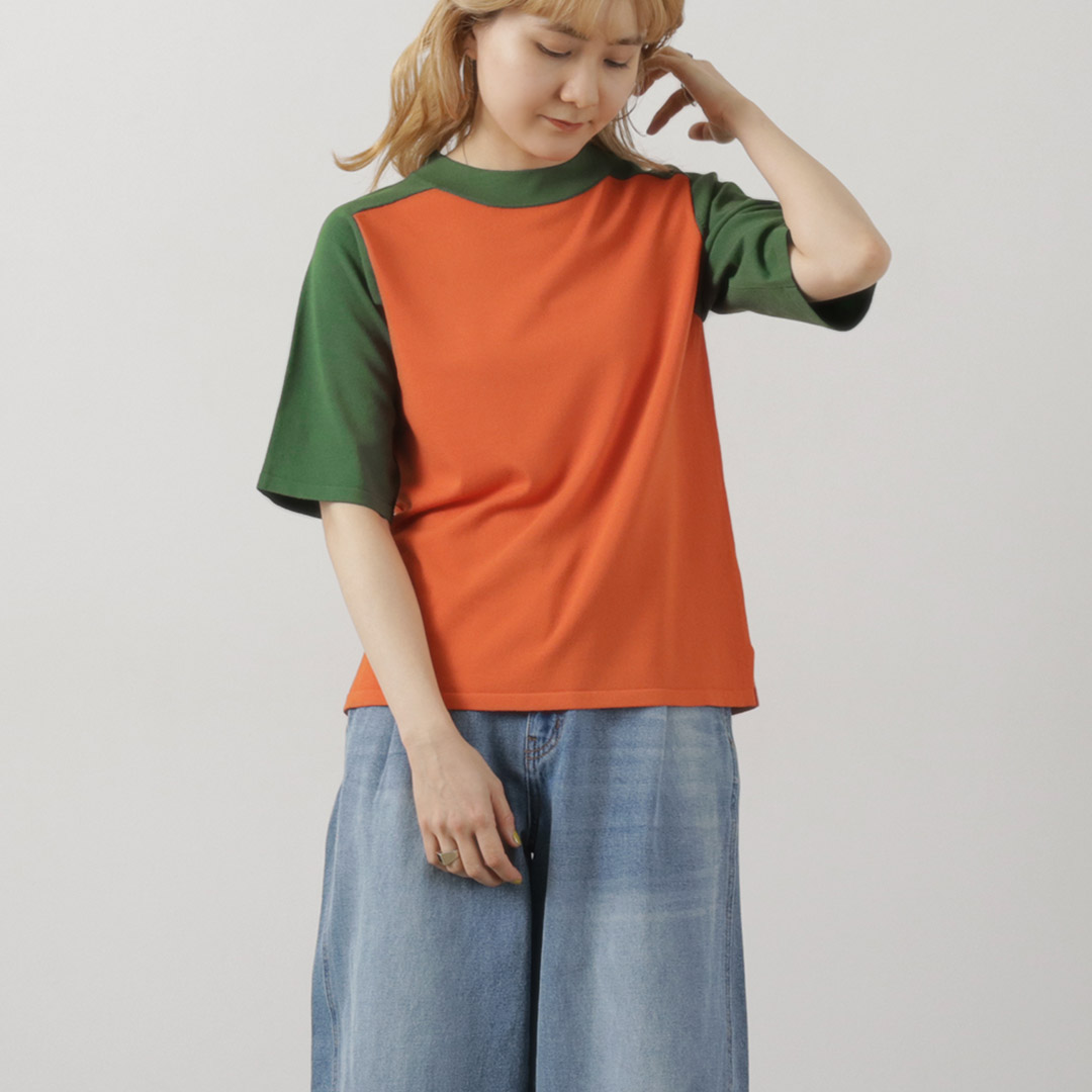 KELEN（ケレン） CHIA ハーフスリーブ ニット トップス / レディース Tシャツ サマーニット 五分袖 ラグランスリーブ バイカラー Kelen KELEN（ケレン） CHIA ハーフスリーブ ニット トップス