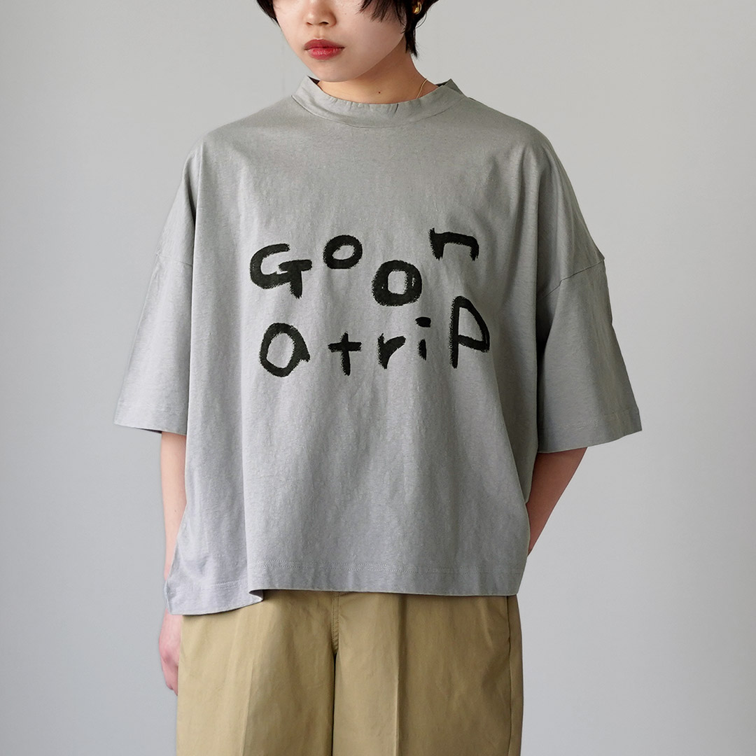 TUMUGU（ツムグ） ラフィ天竺 モックネック プリントT ( go on a trip ) 日本製 / レディース 半袖 5分袖の画像