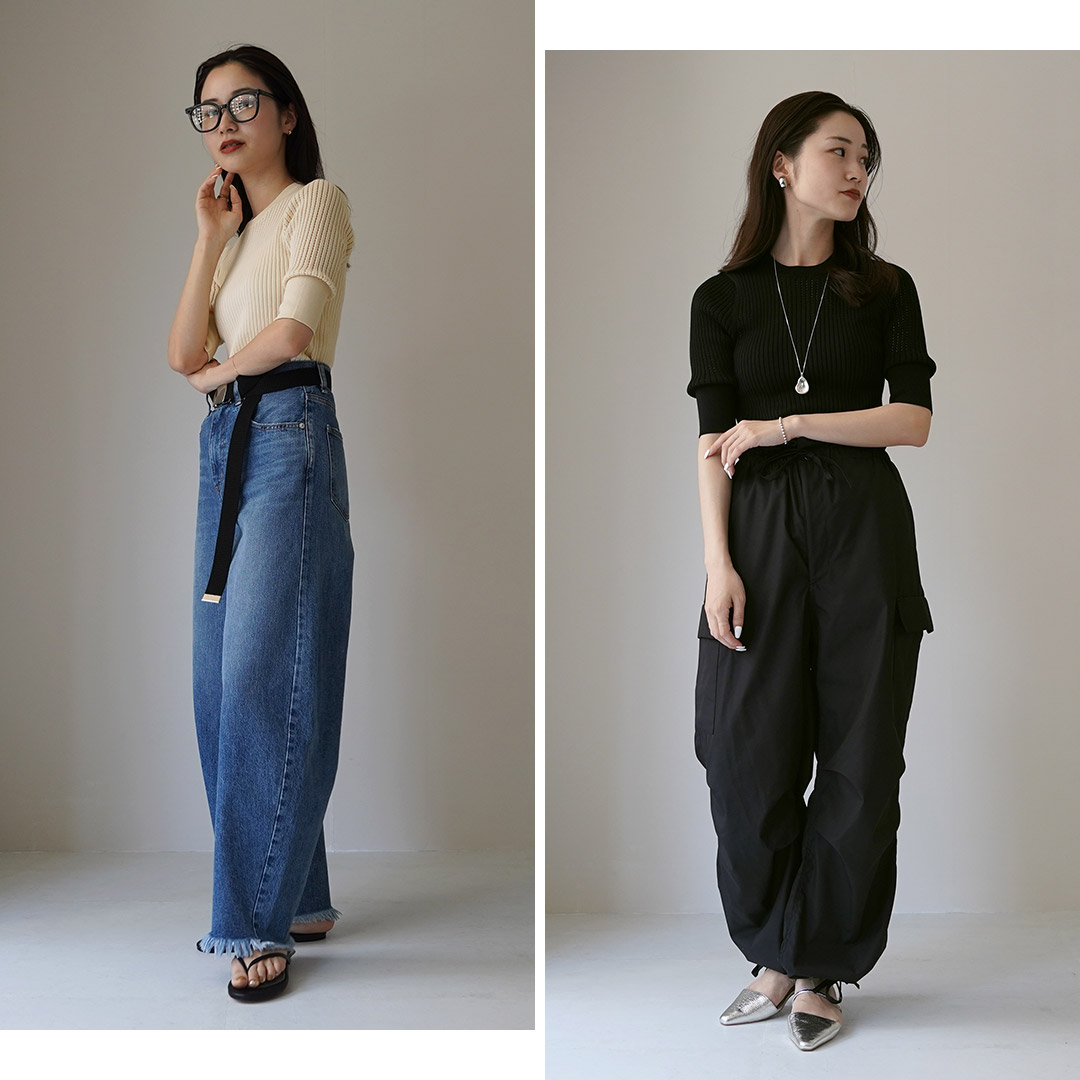 ETRE TOKYO（エトレトウキョウ） ハーフスリーブリブメッシュニット