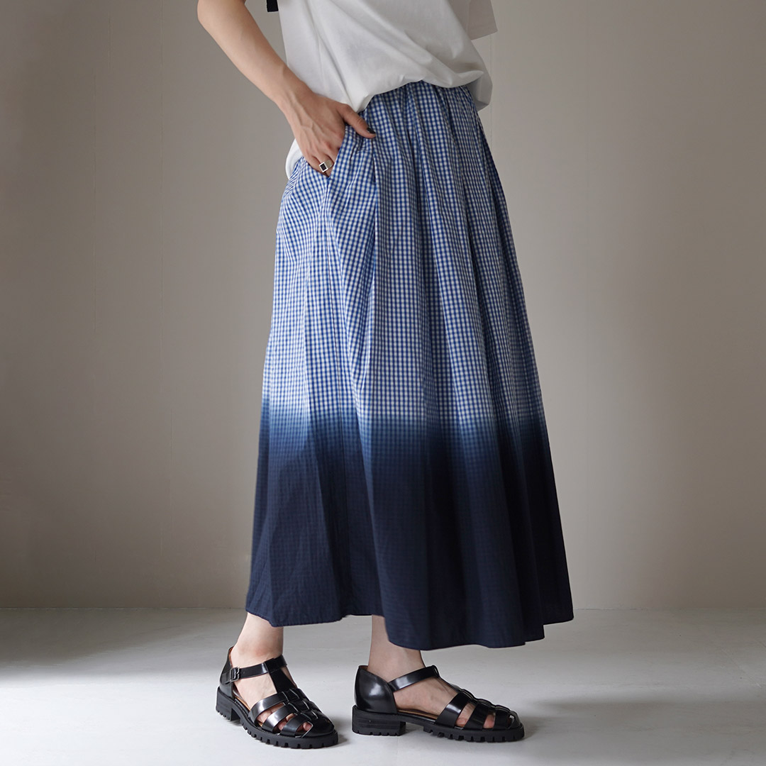 Yumiko dipdye スカート　サイズM セール】メッシュコンビカラーブロックスカート（スカート