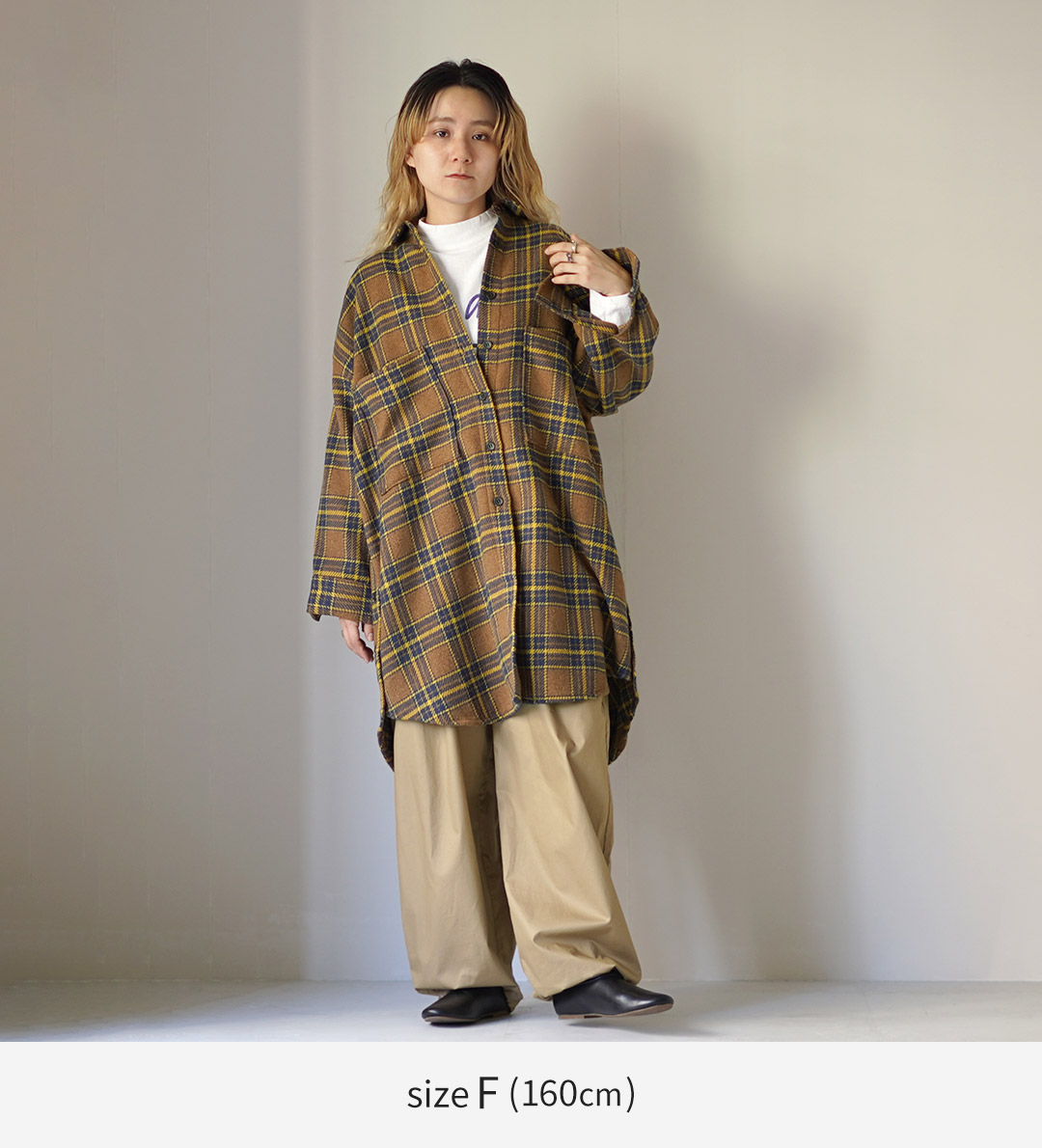 美品 ツムグ シャツジャケット シャツワンピース 羽織り ロング tumugu（ツムグ） ウォームコットン チェック シャツジャケット