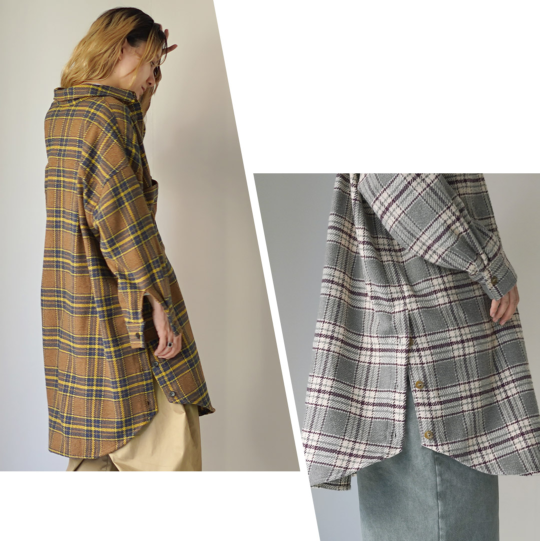 美品 ツムグ シャツジャケット シャツワンピース 羽織り ロング tumugu（ツムグ） ウォームコットン チェック シャツジャケット