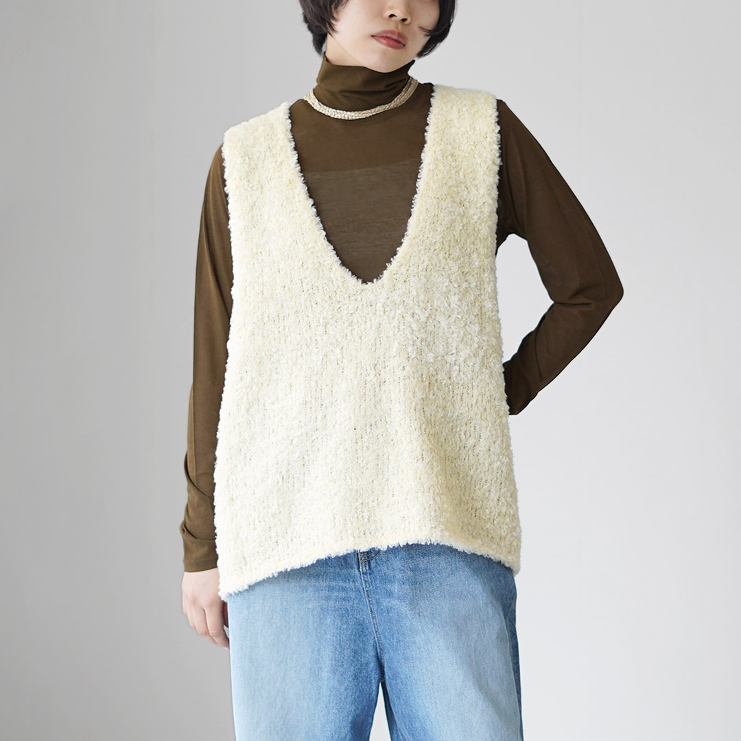 mizuiroind（ミズイロインド） ヘアリー Vネックベスト / レディース