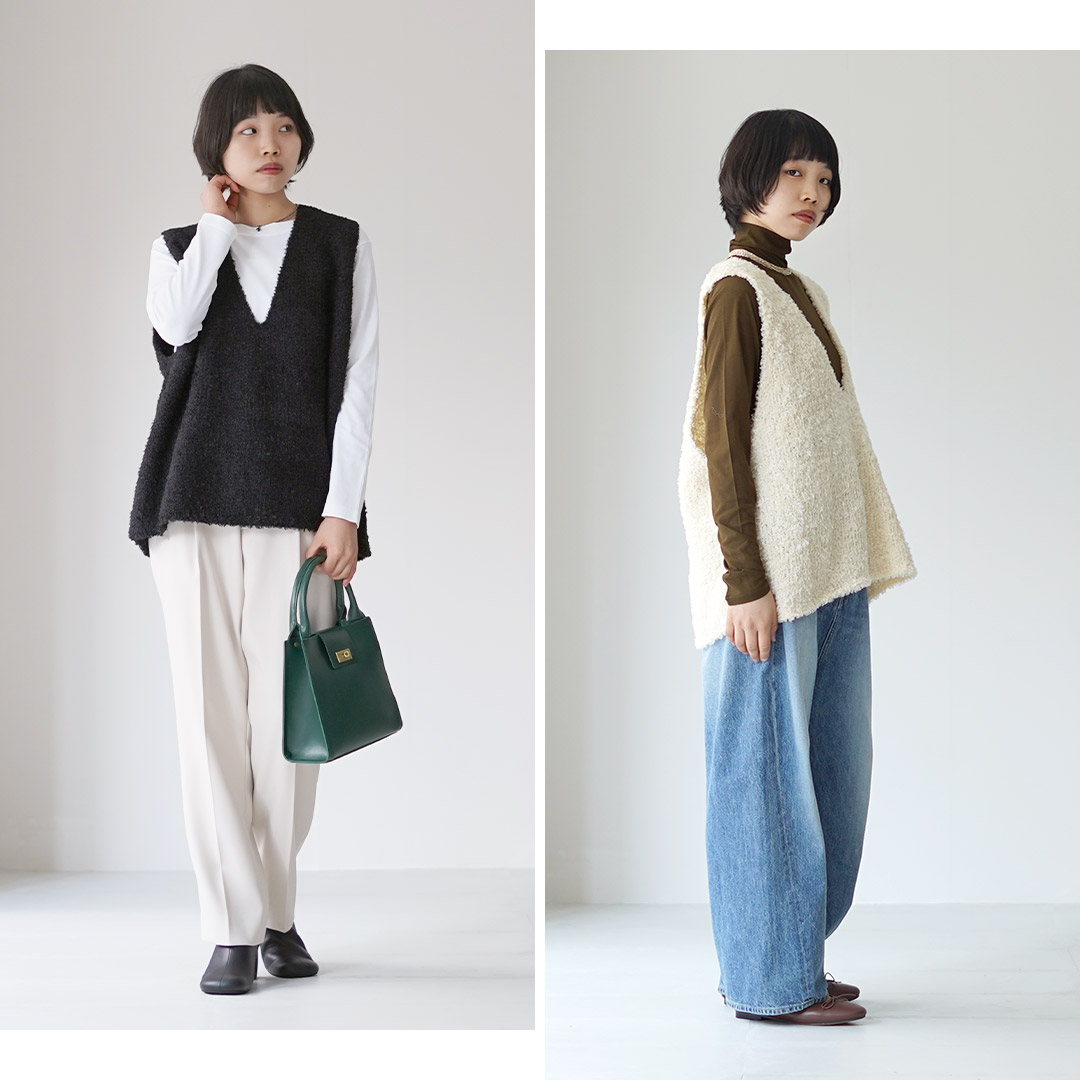 mizuiroind（ミズイロインド） ヘアリー Vネックベスト / レディース