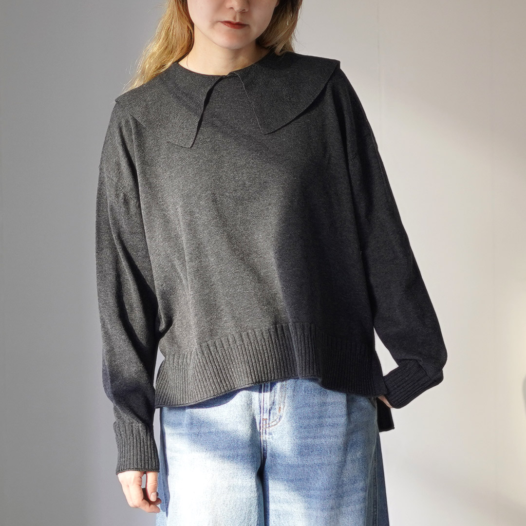tumugu（ツムグ） ランダムリブニット 襟付きプルオーバー