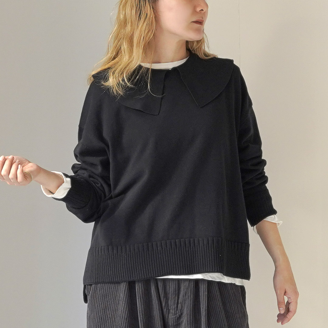 tumugu（ツムグ） ランダムリブニット 襟付きプルオーバー