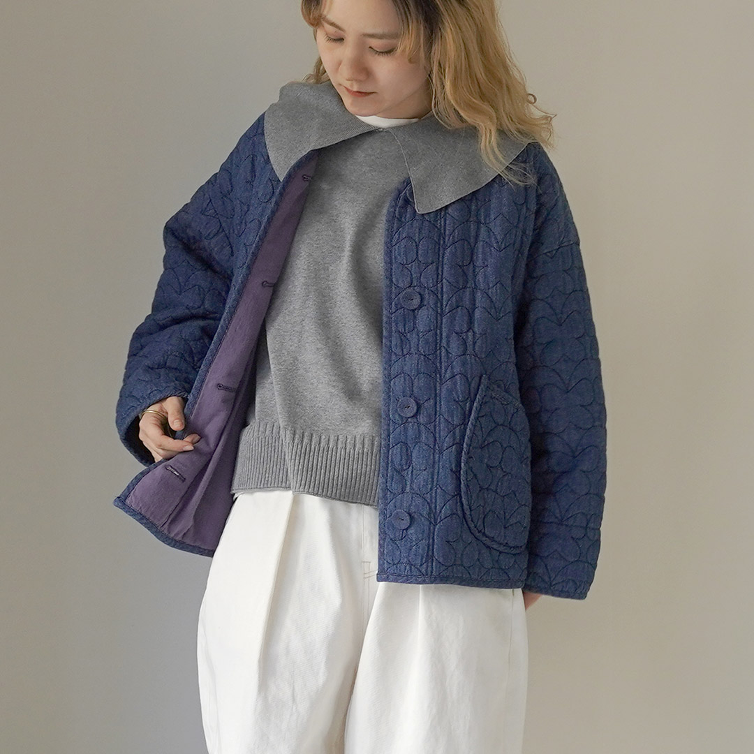 tumugu（ツムグ） ちょうちょうキルティングデニム ジャケット / 綿