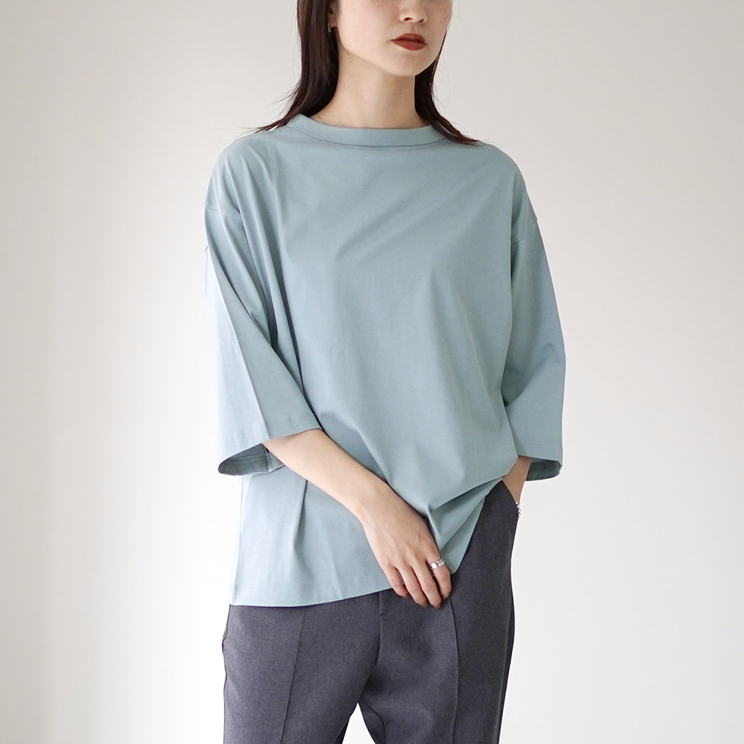 handvaerk ハンドバーク モックネック５分袖Tシャツ ホワイト HANDVAERK（ハンドバーク） 60/2 モックネック ロングスリーブTシャツ