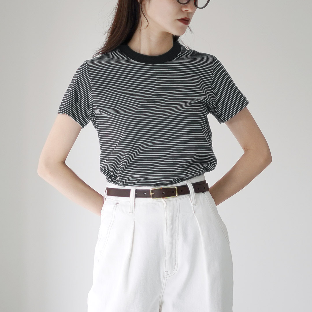 handvaerkボーダー半袖トップス handvaerk（ハンドバーク） マイクロ Tシャツ ボーダー / レディース
