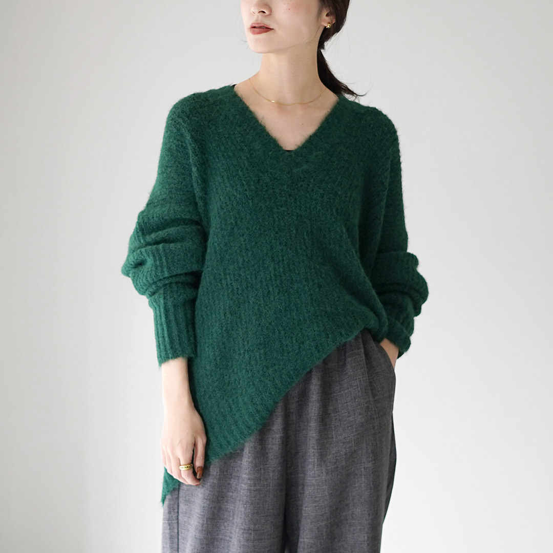 MAO MADE（マオメイド） フェザーヤーン ディープVネック ニット / レディース トップス セーター 長袖 無地 mao made MAO MADE（マオメイド） フェザーヤーン ディープV