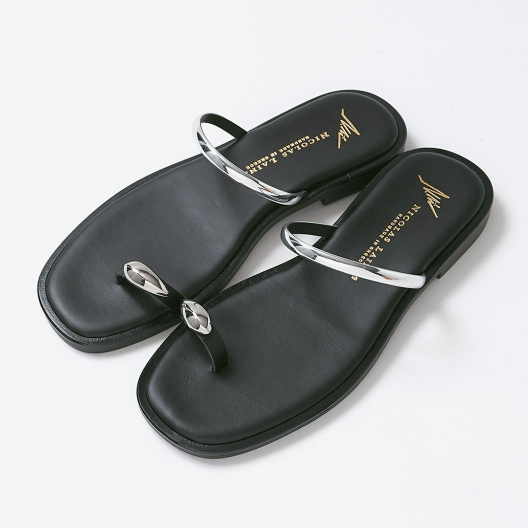 【極美品】NICOLAS LAINAS フラット トングサンダル　黒　37 NICOLAS LAINAS（ニコラスライナス） サムリング フラットサンダル
