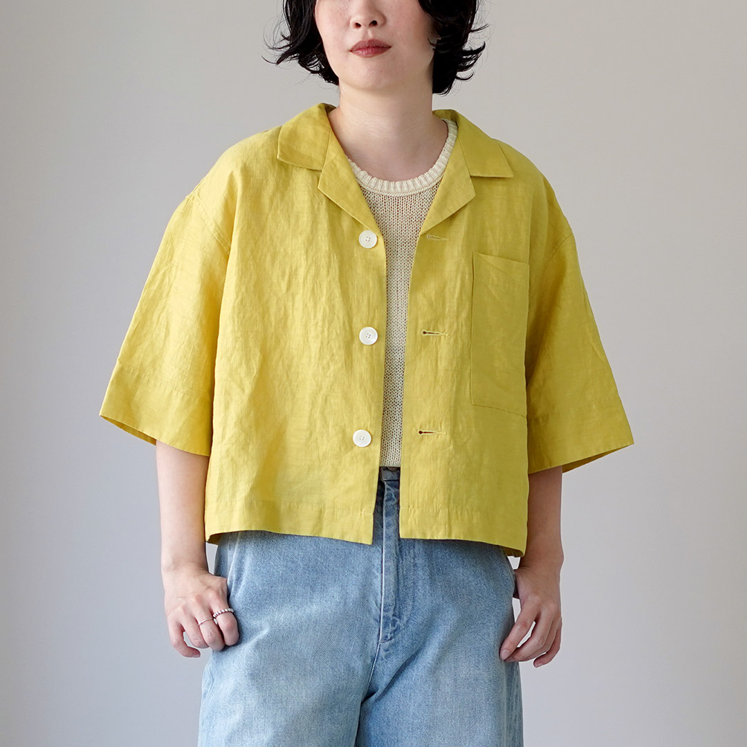 LE GLAZIK（ル グラジック） リネンレーヨン オープンカラー シャツ / レディース ブラウス 半袖 五分袖 麻の画像