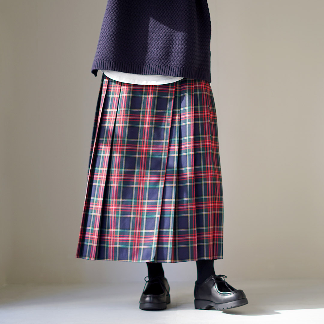 MidiUmi（ミディウミ） ラップ プリーツ スカート / タータンチェック