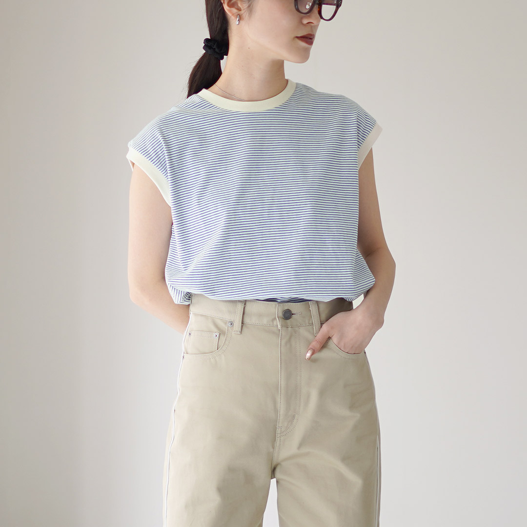 Healthknit（ヘルスニット） ナローボーダー ジャージー スリーブレスT
