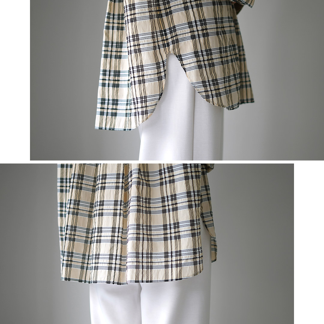 YENN（イェン） チェック ビッグシャツ / レディース トップス ノーカラー 羽織 長袖 柄 CHECK BIG SHIRT YENN YENN（イェン） チェック ビッグシャツ / レディース