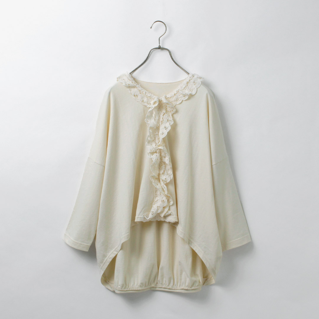 tumugu（ツムグ） コットン天竺×バテンレース Vネックプルオーバー