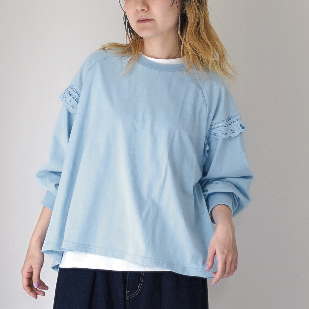 TUMUGU（ツムグ） コットン天竺×バテンレース プルオーバー / レディース トップス カットソー Tシャツ 綿 tumugu TUMUGU（ツムグ） コットン天竺×バテンレース プル