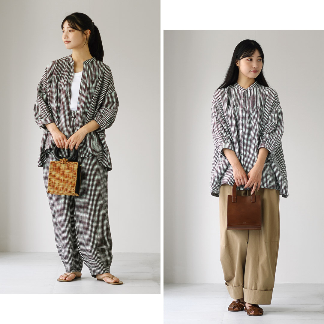 買い誠実 SOIL(ファッション) バンド チェック リネン SOIL（ソイル） トップス