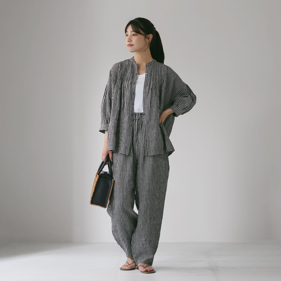 新品タグ付☆ SOIL ソイルリネンチェック チュニック ゆったり SOIL（ソイル） リネン チェック イージーパンツ / ワイド ギンガム