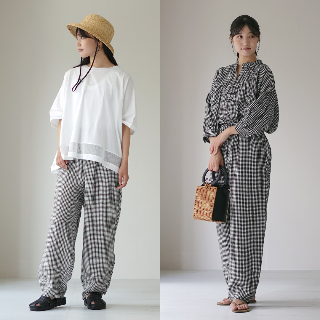 SOIL（ソイル） リネン チェック イージーパンツ / ワイド ギンガム