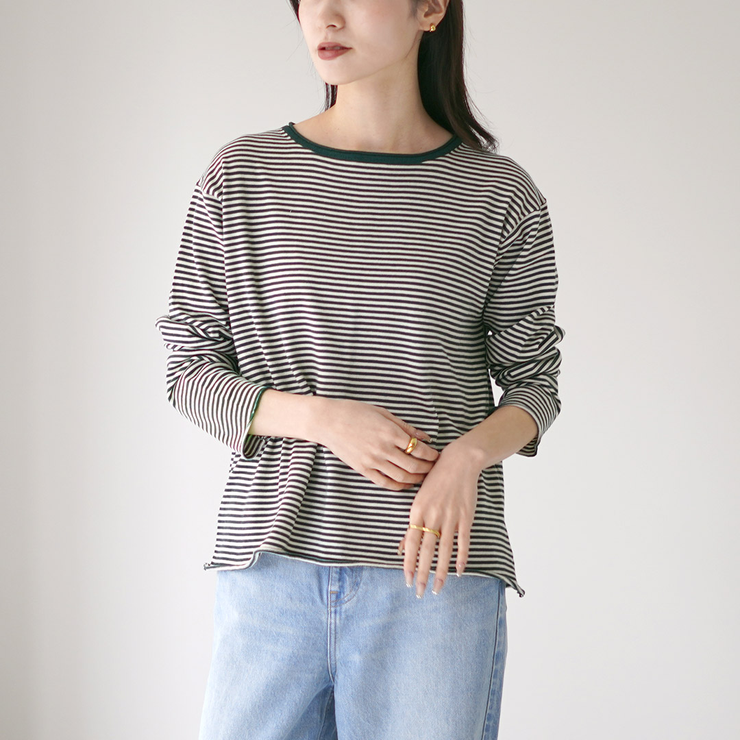 machatt マチャット　ボーダーニットカットソー mao made（マオメイド） ピマコットン UVカット ボーダー ニットロング