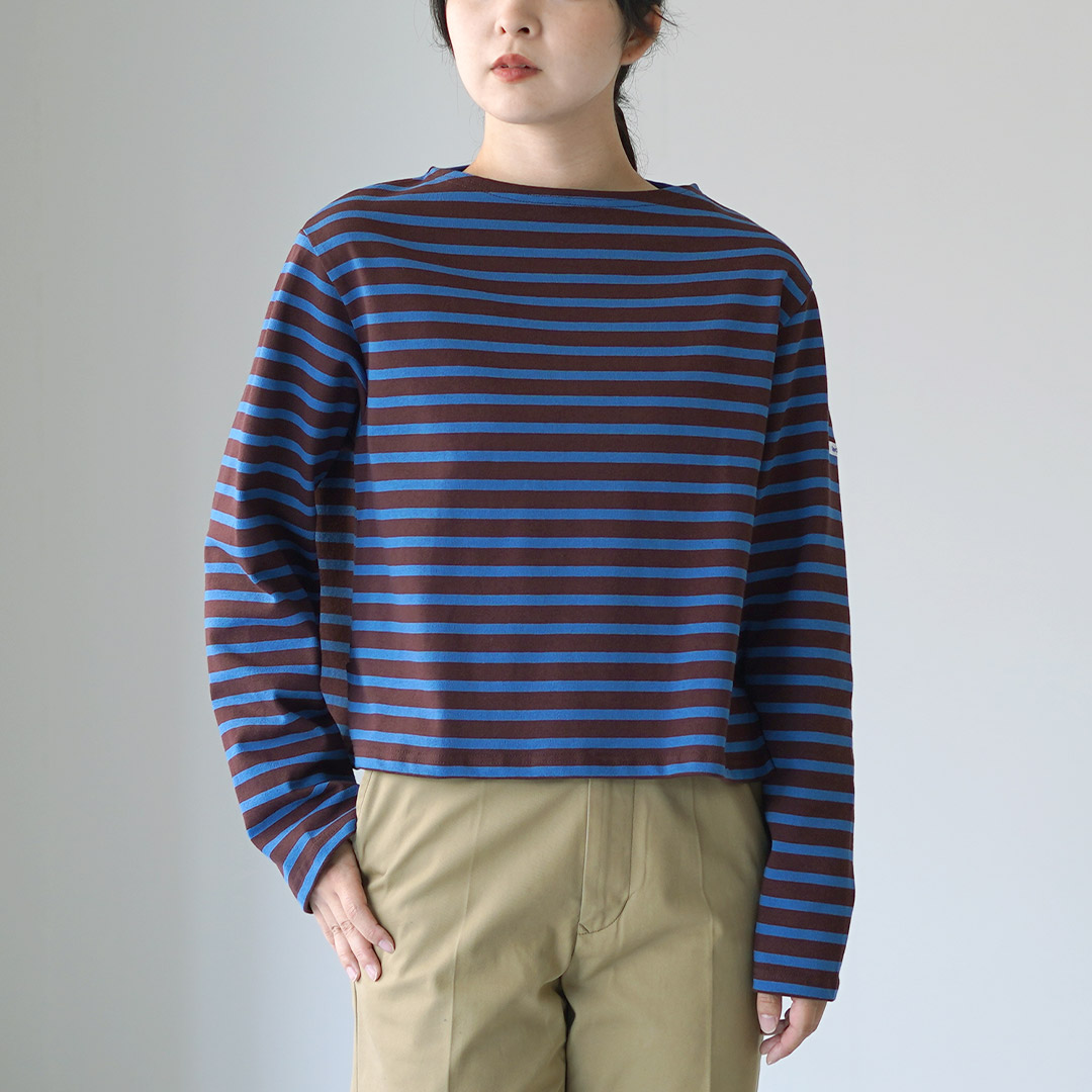 ストライプ柄ボートネック長袖トップス ORCIVAL（オーシバル） #B266 ボートネック ロングスリーブ クロップド