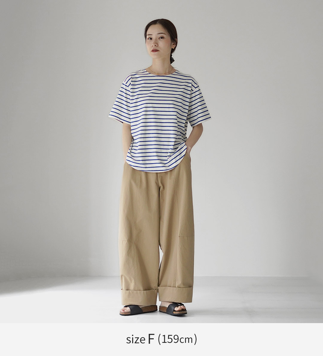 TUMUGU（ツムグ） スープレコットン ボーダー天竺 裾ラウンド半袖ロングTシャツ / カットソー 綿 コットン 日本製 tumugu TUMUGU（ツムグ） スープレコットン ボーダー天竺 裾