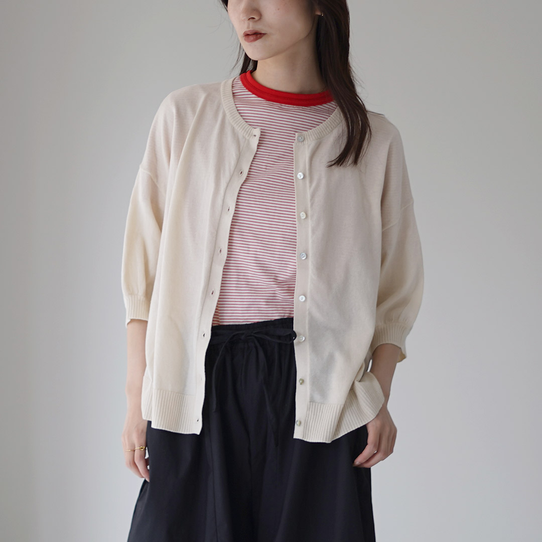 tumugu（ツムグ） ランダムリブニット 2Wayカーディガン / 七分袖 半袖