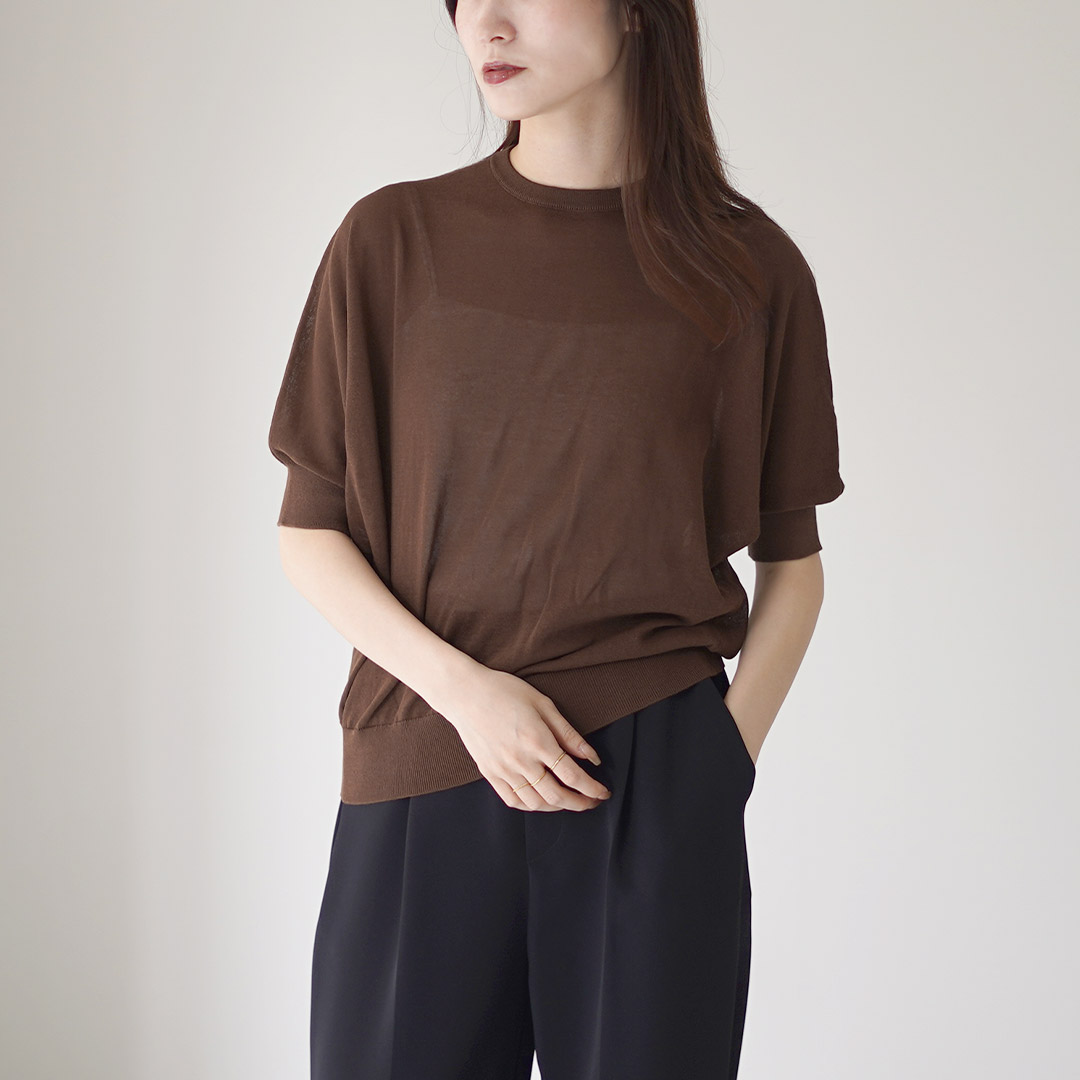 MAO MADE（マオメイド） ヘルシーヤーン ニット ハーフスリーブ Tシャツ / サマーニット 半袖 五分袖 薄手 透け感 洗える 春夏 mao made MAO MADE（マオメイド） ヘルシーヤーン ニット ハーフ