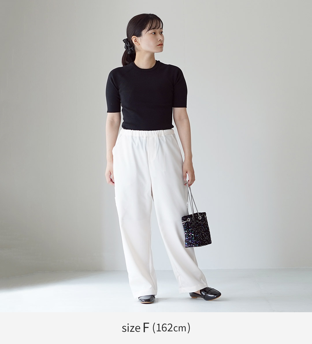 45R コットン リネン 半袖ニット　霜降り　R刺繍　後ろスリット RYE TENDER（ライテンダー） MARAN TOP 5分袖 リブトップス / Tシャツ