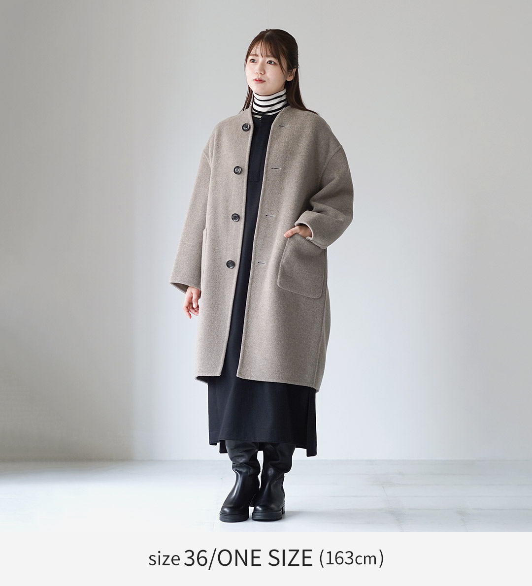 【未使用タグ付】Le glazik ル グラジック ノーカラーコート ネイビー セール】LE GLAZIK/ル グラジック リバーシブルカラーレスコート