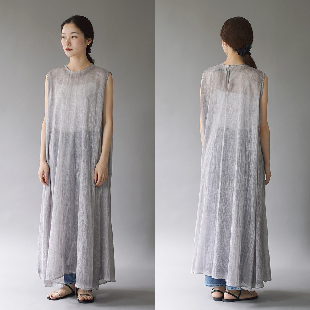 mizuiro-ind　ノースリーブロングワンピース　コットン　FREEゆったり mizuiro ind (ミズイロインド) コクーンノースリーブワンピース