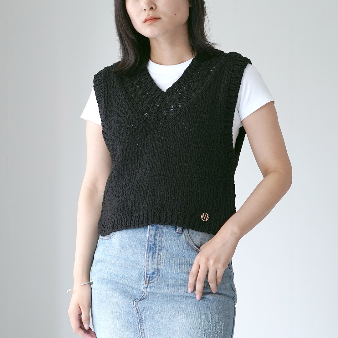 YENN 黒 ベスト YENN（イェン） クロシェ ヨーク ベスト / レディース トップス ニット