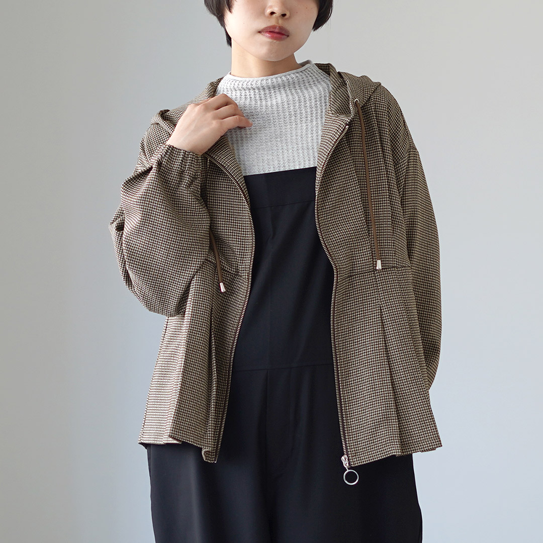 KELEN（ケレン） VESTY　ウエストタックデザイン フードジャケット / ライトアウター レディース チェック 千鳥 ジップ | Kelen | 01