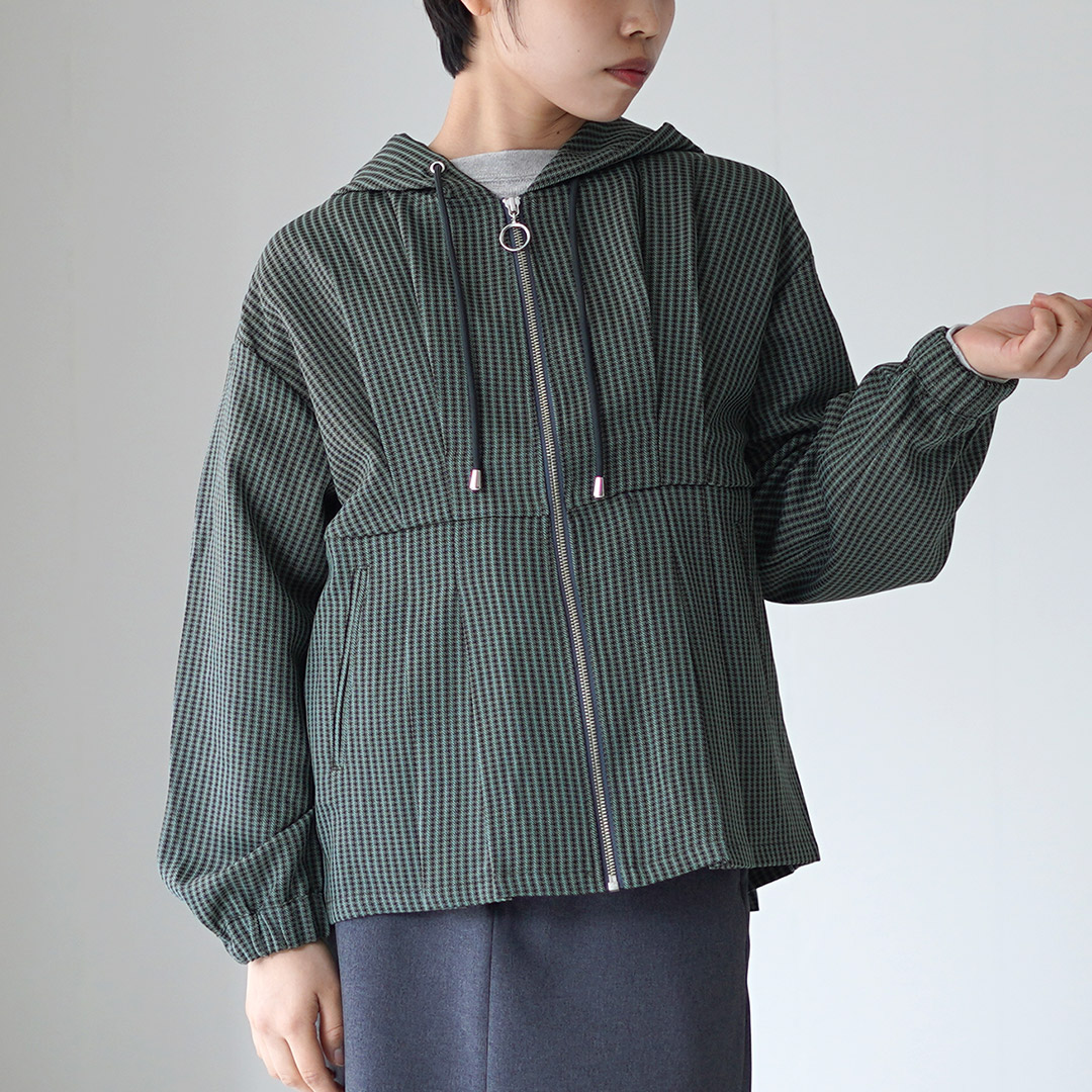 KELEN（ケレン） VESTY　ウエストタックデザイン フードジャケット / ライトアウター レディース チェック 千鳥 ジップ | Kelen | 03