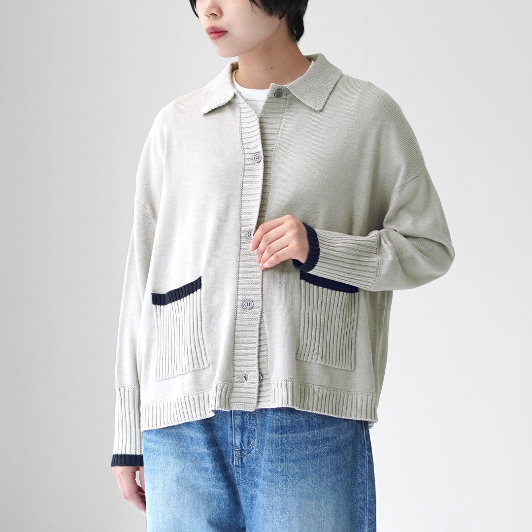 mao made（マオメイド） アクリルコットン 配色ライン ポロ