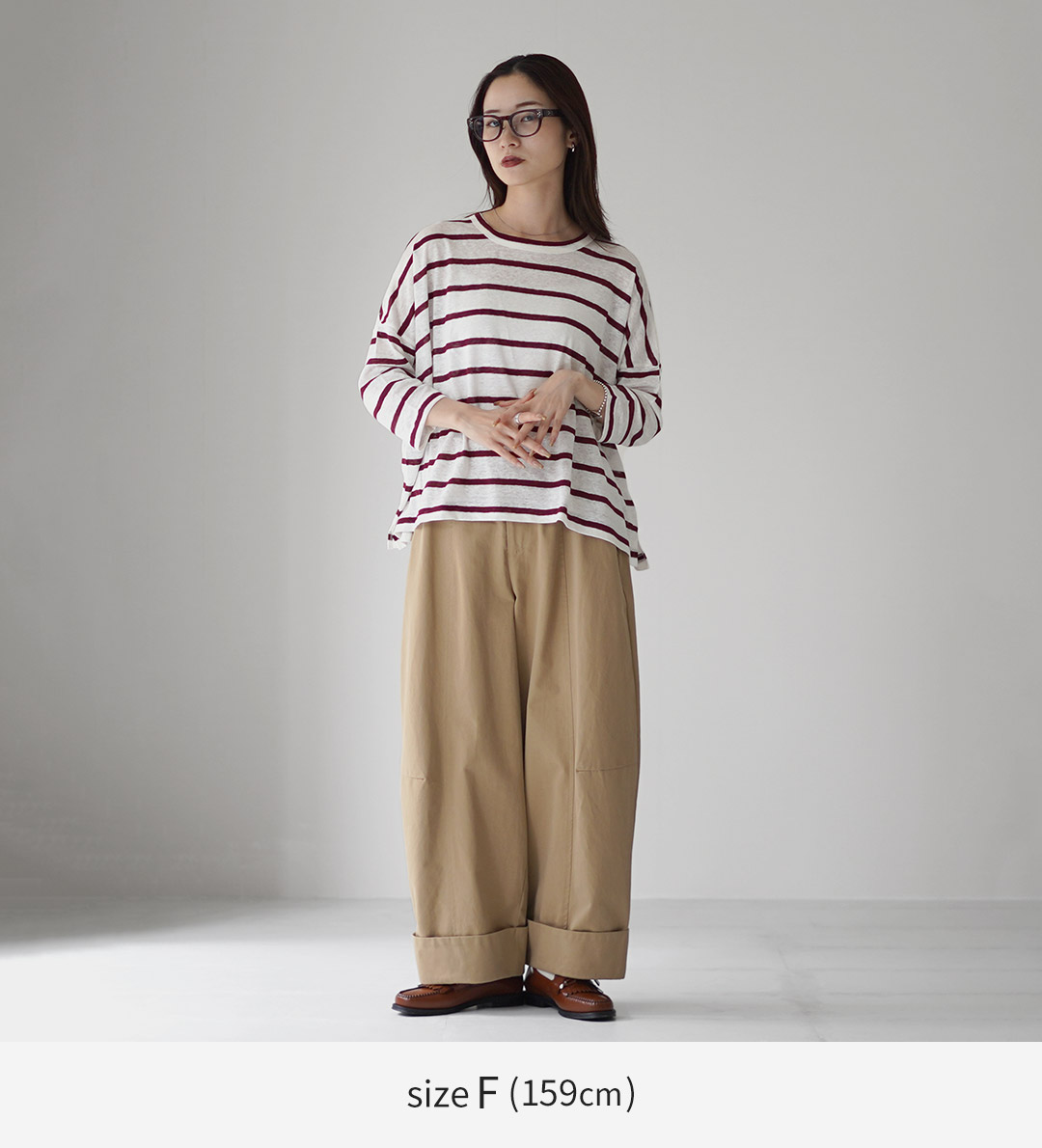 mao made MAO MADE（マオメイド） リネンボーダー Tシャツ 7分袖