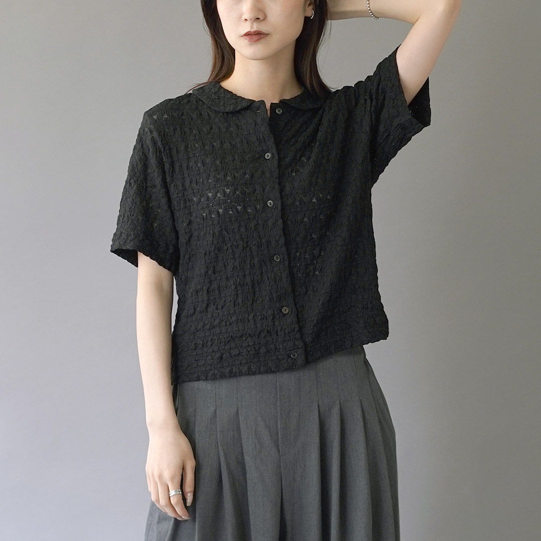 ミズイロインド　ストレッチラウンドカラーシャツ　今季新品 mizuiro ind ストレッチレースラウンドカラーシャツ｜ MARcourt