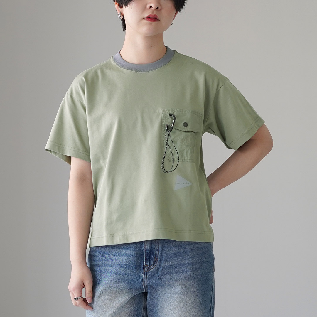 and wander（アンドワンダー） ポケットTシャツ W / レディース 半袖