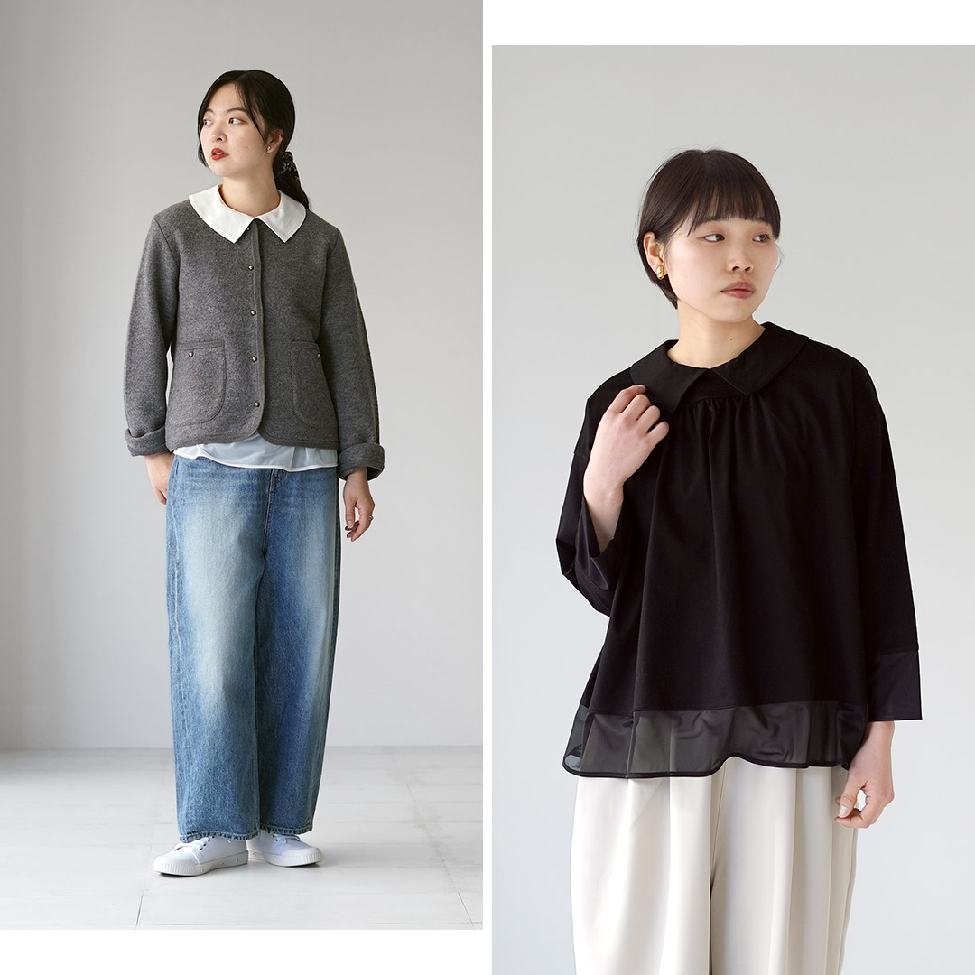 tumugu（ツムグ） コンパクト天竺×ソフトチュール 衿付きプルオーバー