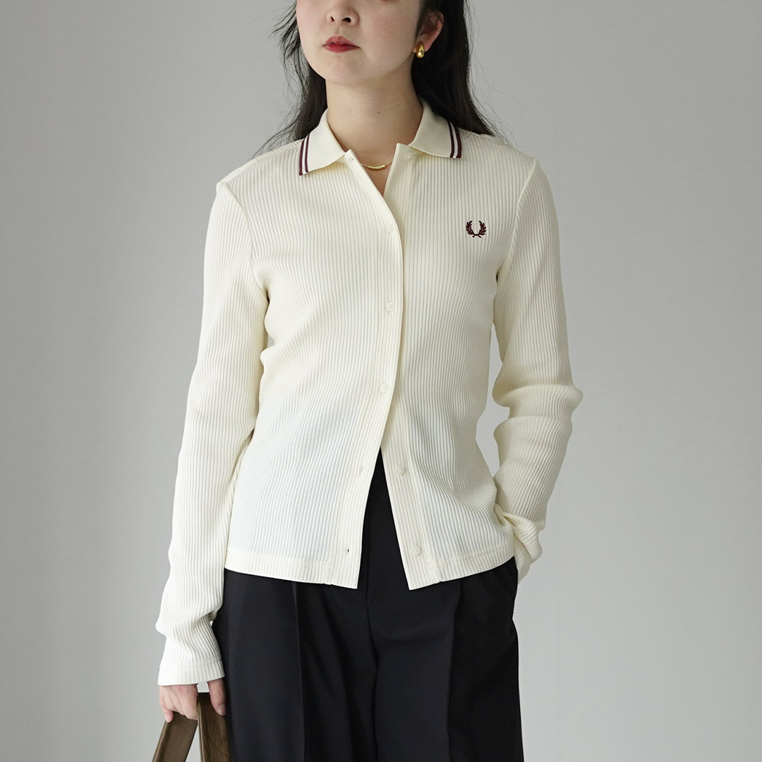フレッドペリー　ポロシャツ　カーディガン FRED PERRY（フレッドペリー） ロングスリーブ リブポロシャツ