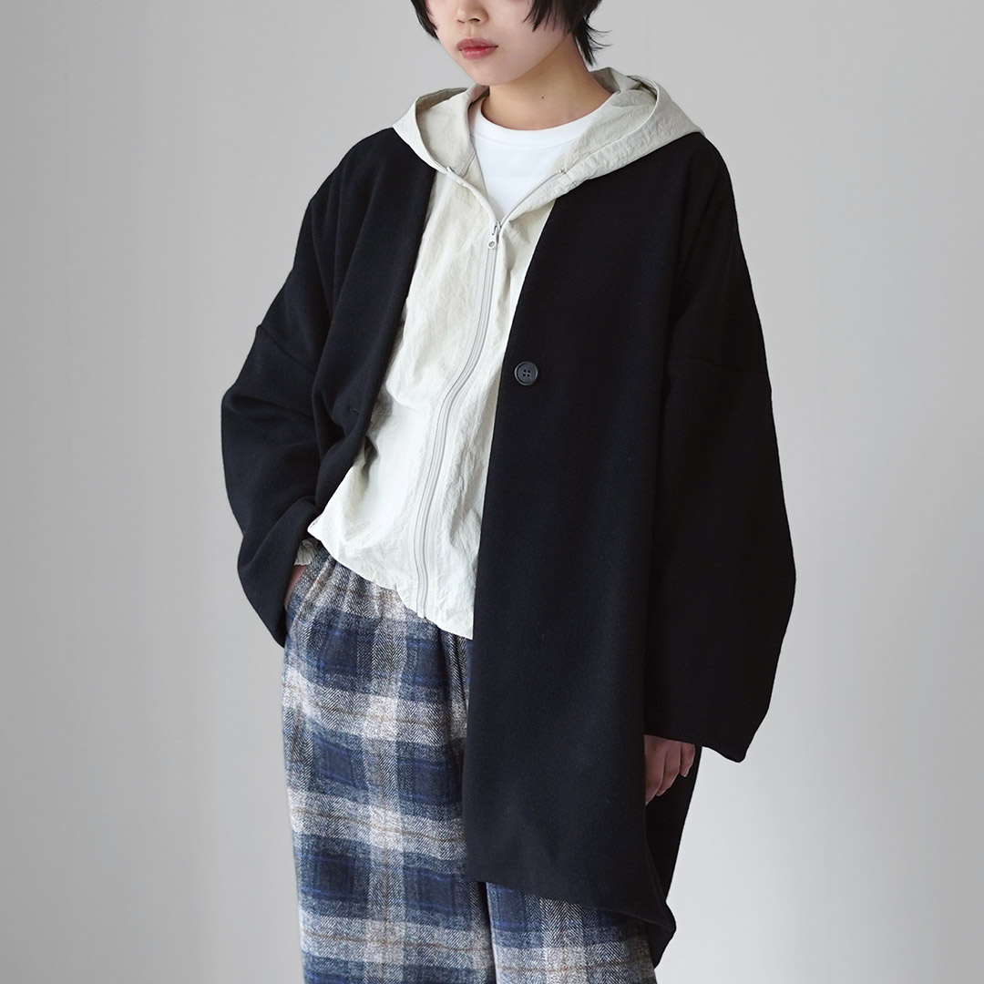 MAO MADE（マオメイド） パイルモッサー オーバーサイズ コクーンコート / レディース ノーカラー ミドル丈 無地_2